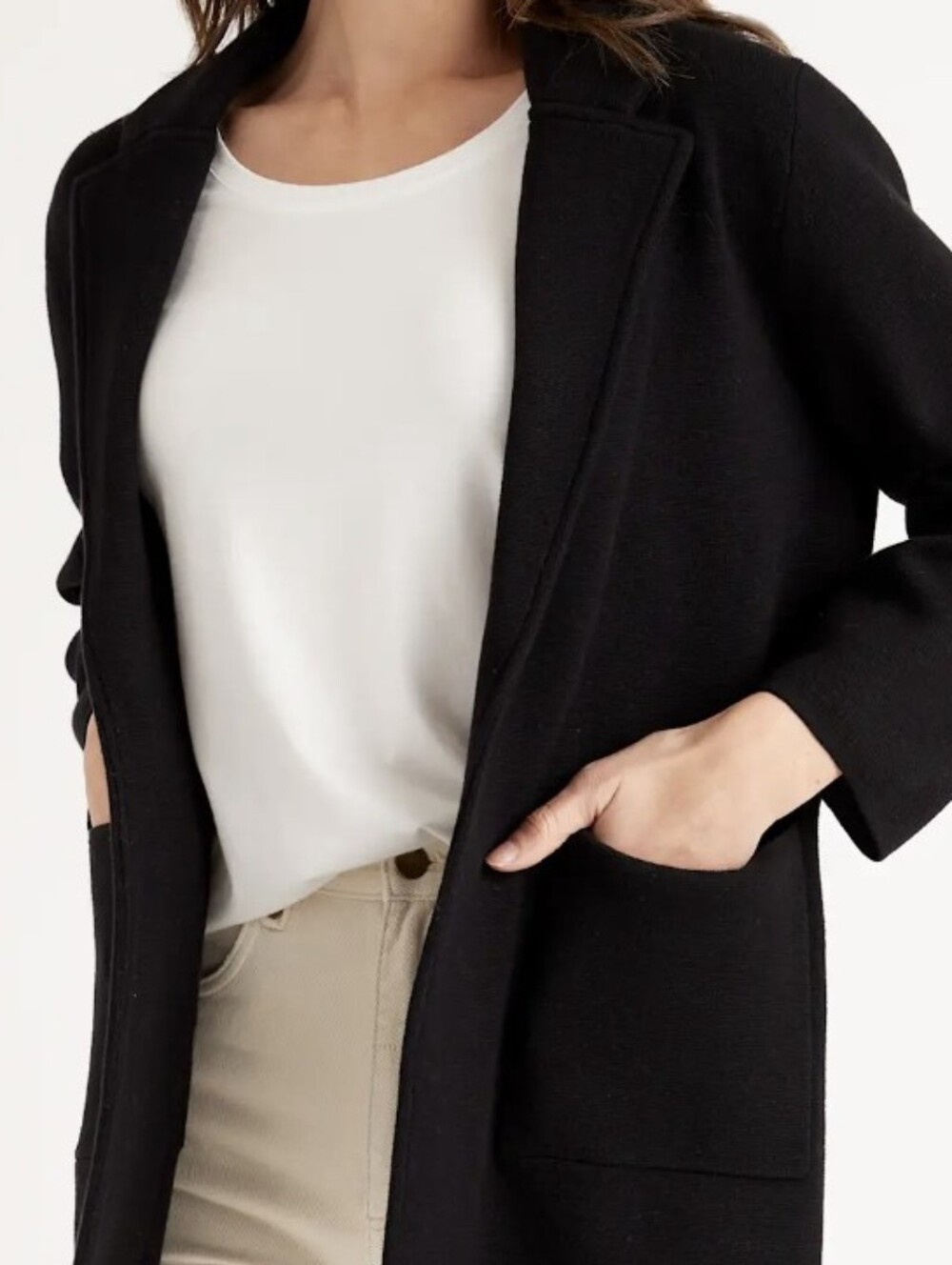 Quince Large Classic Black Open-Front Long Sweater Jacket Cardigan